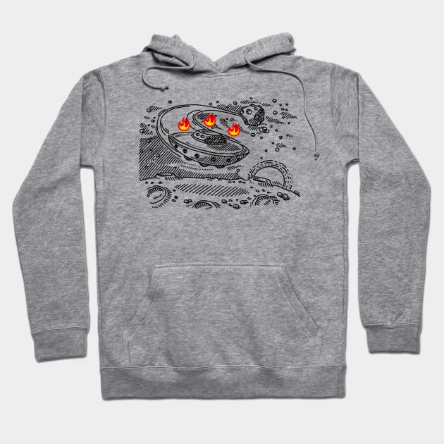 Flying Saucer Approaching Fire Planet Hoodie by Hogan